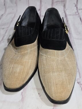 Marco Ricci Men's Two-Tone Black and Natural Slip-On Dress Loafers